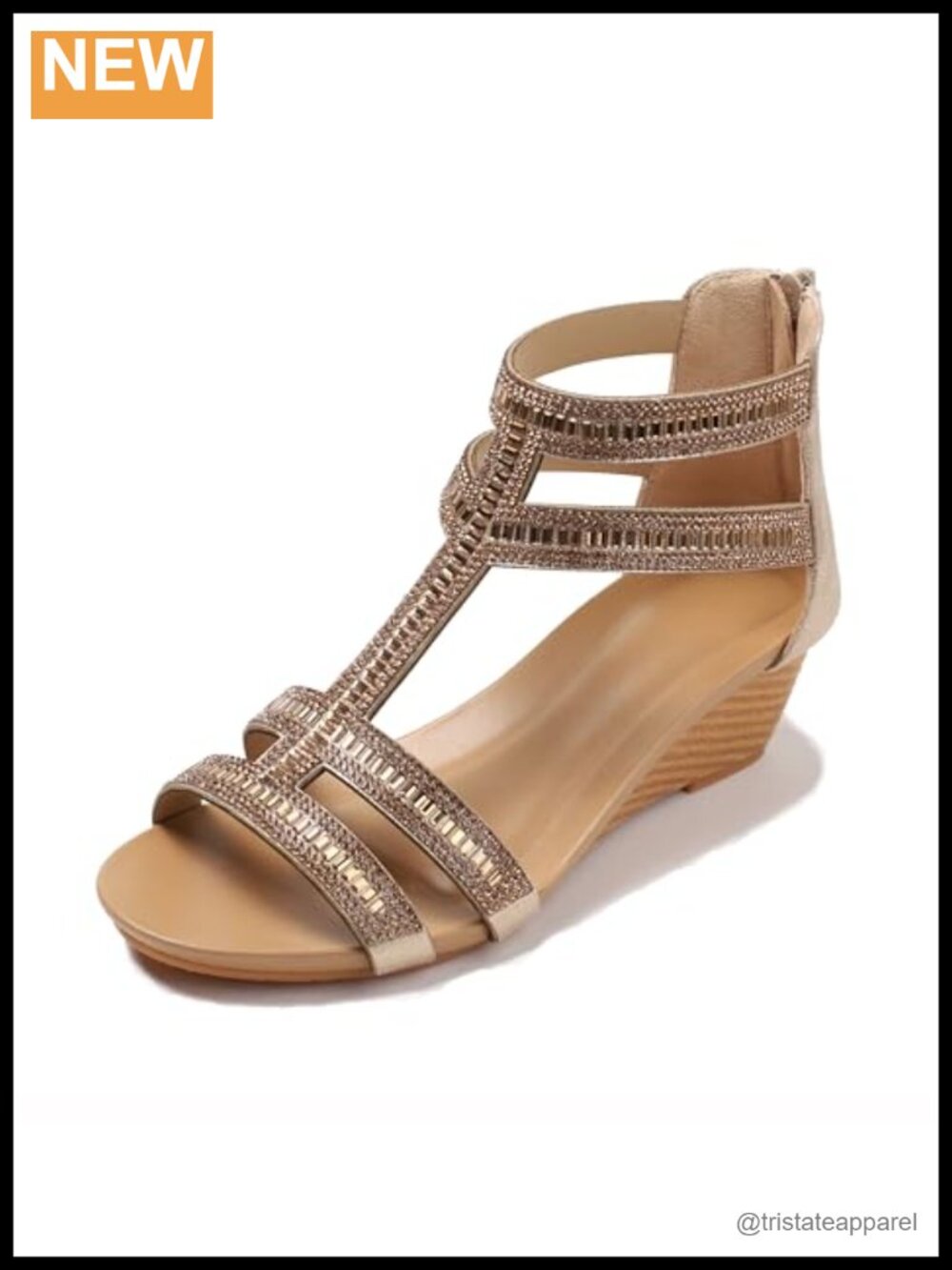 Wedge Sandals with Ankle Strap Rhinestone Open Toe Faux Leather Summer